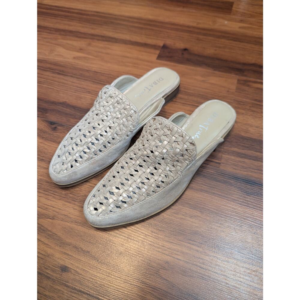 DIBA True Woven Leather Mule Slides Size 7.5 Metallic Silver Gold CoastalGrandma